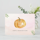 Minimalistische Waterverf pompoen Thanksgiving Feestdagenkaart (Staand voorkant)
