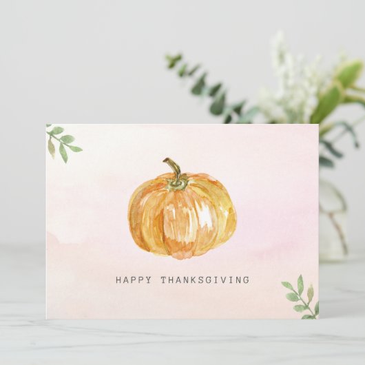 Minimalistische Waterverf pompoen Thanksgiving Feestdagenkaart (Staand voorkant)