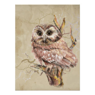 Minimalistische Waterverf Print Art voor Uil Lover Perfect Poster