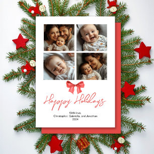 Minimalistische Waterverf Red Ribbon Familiefoto's Feestdagenkaart