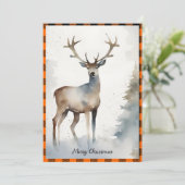 Minimalistische Waterverf Rendier Christmas Sinaas Feestdagenkaart (Staand voorkant)