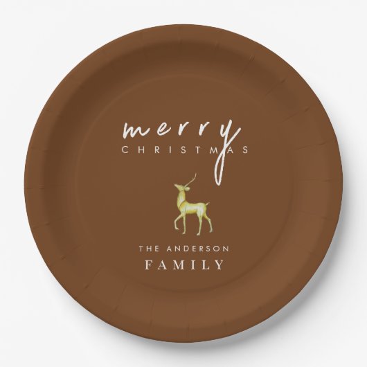 Minimalistische Waterverf rendieren Vrolijk kerstf Papieren Bordje (Voorkant)
