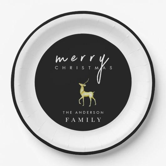 Minimalistische Waterverf rendieren Vrolijk kerstf Papieren Bordje (Voorkant)