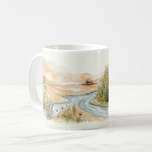 Minimalistische Waterverf Rivier Landschap Mok Wra
