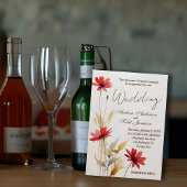 Minimalistische waterverf rode bloem bruiloft kaart