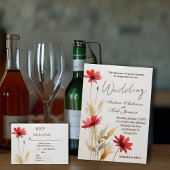 Minimalistische waterverf rode bloem bruiloft RSVP kaartje