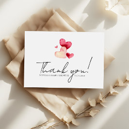 Minimalistische Waterverf Rode Harten Baby Shower Bedankkaart