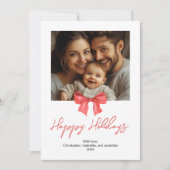 Minimalistische Waterverf rode lint enkele foto Feestdagenkaart (Voorkant)