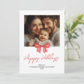 Minimalistische Waterverf rode lint enkele foto Feestdagenkaart (Staand voorkant)