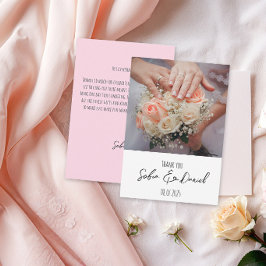 Minimalistische waterverf roze bloem trouwfoto bedankkaart