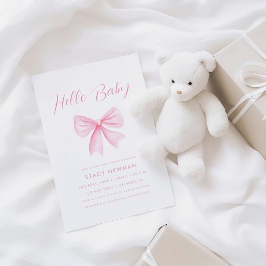 Minimalistische Waterverf Roze Bow Baby shower Kaart