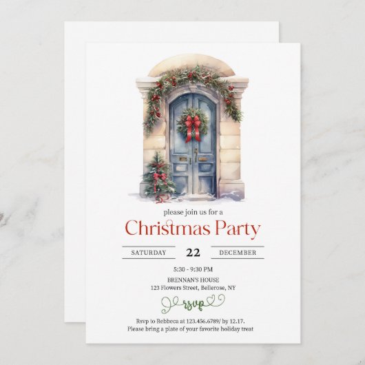 Minimalistische waterverf rustieke houten kerstdeu kaart (Voorkant / Achterkant)