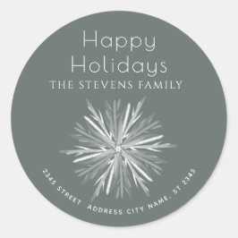 Minimalistische waterverf sneeflock Happy Feestdag Ronde Sticker