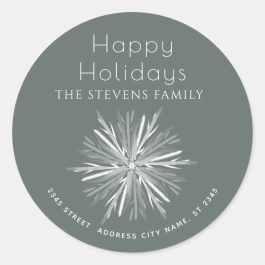 Minimalistische waterverf sneeflock Happy Feestdag Ronde Sticker (Voorkant)