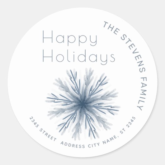 Minimalistische waterverf sneeflock Happy Holidays Ronde Sticker (Voorkant)