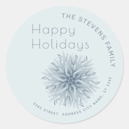 Minimalistische waterverf sneeflock Happy Holidays Ronde Sticker