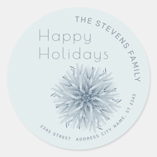 Minimalistische waterverf sneeflock Happy Holidays Ronde Sticker (Voorkant)
