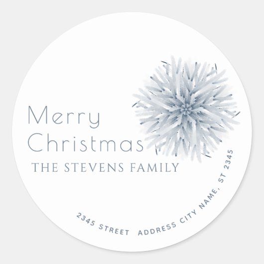 Minimalistische waterverf sneeflock Merry Christma Ronde Sticker (Voorkant)