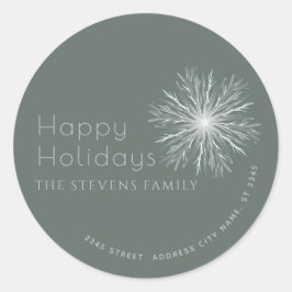 Minimalistische waterverf sneeflok Vrolijke Feestd Ronde Sticker