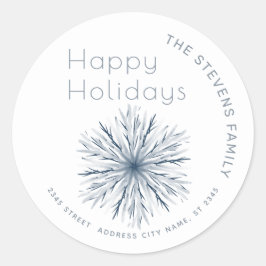 Minimalistische waterverf sneeuwvlok Prettige Fees Ronde Sticker