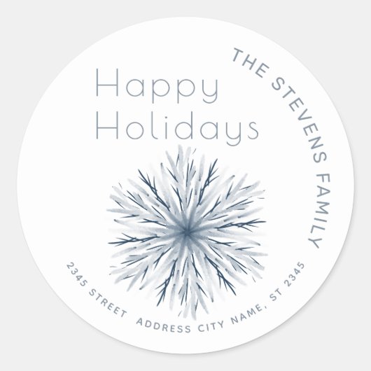 Minimalistische waterverf sneeuwvlok Prettige Fees Ronde Sticker (Voorkant)