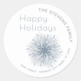 Minimalistische waterverf sneeuwvlok Prettige Fees Ronde Sticker