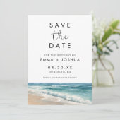 Minimalistische Waterverf Strand Bestemming Trouwe Save The Date (Staand voorkant)