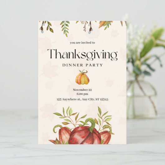 Minimalistische Waterverf Thanksgiving Dinner Part Kaart (Staand voorkant)