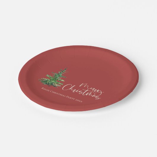 Minimalistische Waterverf Tree Merry Christmas Par Papieren Bordje (Gekanteld)