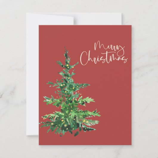 Minimalistische Waterverf Tree NonPhoto kerst Kaar Feestdagenkaart (Voorkant)