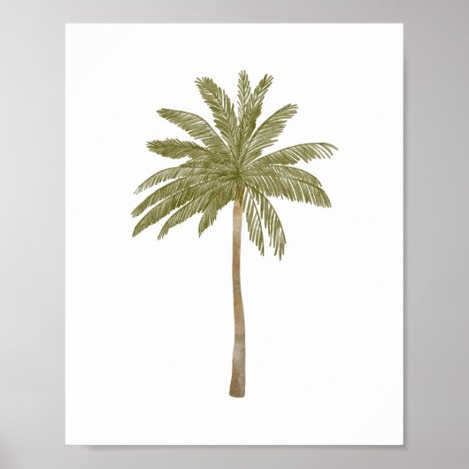 Minimalistische Waterverf Tropical Palm Tree Art Poster (Voorkant)