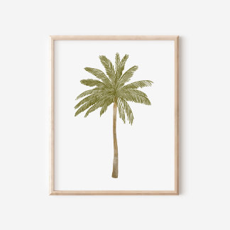 Minimalistische waterverf tropische palmboom kunst poster