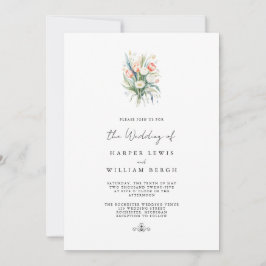 Minimalistische waterverf tulpen QR code bruiloft Kaart