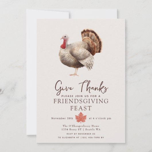 Minimalistische Waterverf Turkije Thanksgiving Kaart (Voorkant)