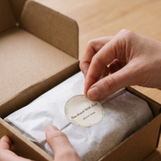 Minimalistische waterverf verpakkingen 'handmade w ronde sticker