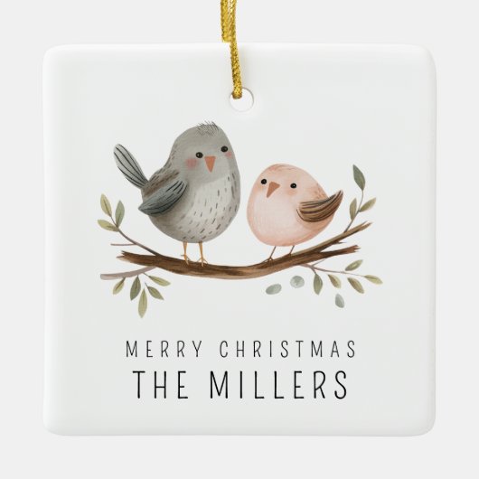 Minimalistische Waterverf vogels Keramisch Ornament (Voorkant)