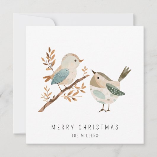 Minimalistische Waterverf Vogels Vrolijk Kerstfees Feestdagenkaart (Voorkant)