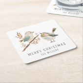 Minimalistische Waterverf Vogels Vrolijk Kerstfees Kartonnen Onderzetters (Schuin)