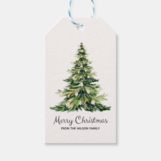 Minimalistische Waterverf Vrolijke Kerstboom Cadeaulabel (Voorkant)