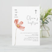 Minimalistische Waterverf Wildflower Cross Doop Kaart (Staand voorkant)