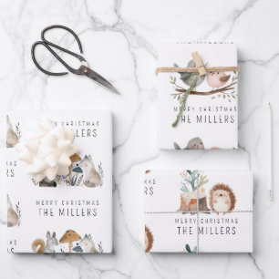 Minimalistische Waterverf Woodland Animals Inpakpapier Vel