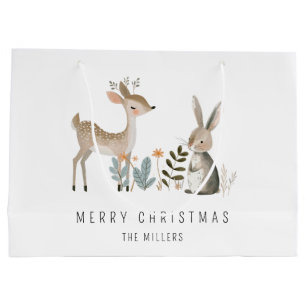 Minimalistische Waterverf Woodland Deer en Bunny Groot Cadeauzakje