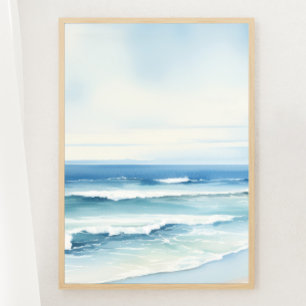 Minimalistische Waterverf Zeegezicht Print 2 van 3