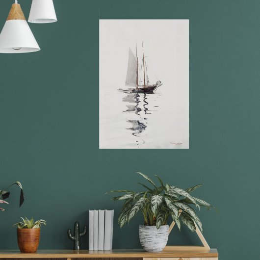 Minimalistische Waterverf zeilboot Poster Elegant  (Woonkamer 1)