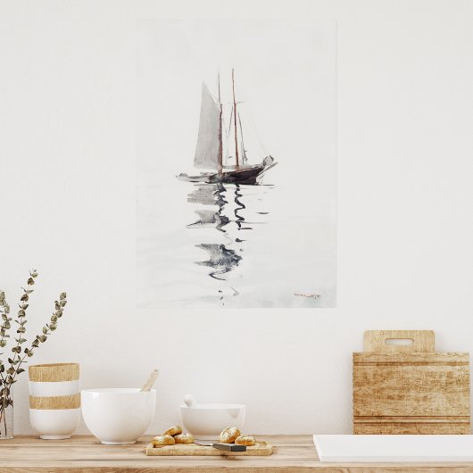 Minimalistische Waterverf zeilboot Poster Elegant  (Keuken)
