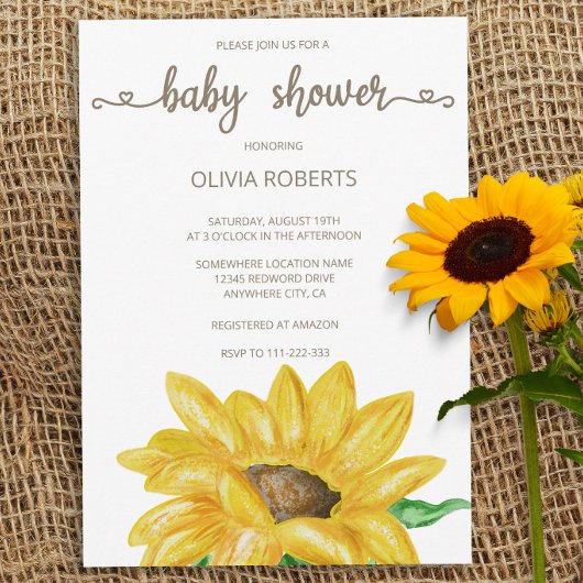 Minimalistische Waterverf Zonnebloem Baby shower Kaart