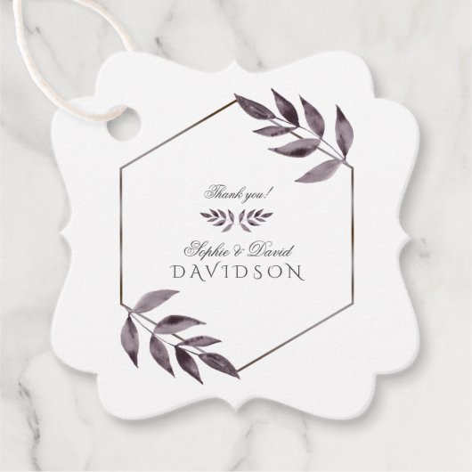 Minimalistische Waterverfinkt Blad Diamant Huwelij Bedankjes Labels (Voorkant)