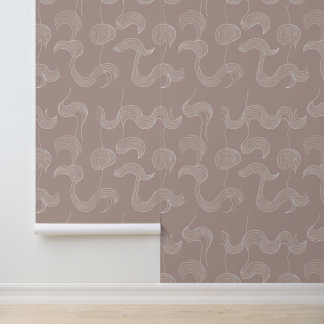 Minimalistische Wavy Line Art op Mauve Behang