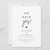 Minimalistische 'We Said Yes' Elopement-aankondigi Kaart (Voorkant)