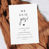 Minimalistische 'We Said Yes' Elopement-aankondigi Kaart